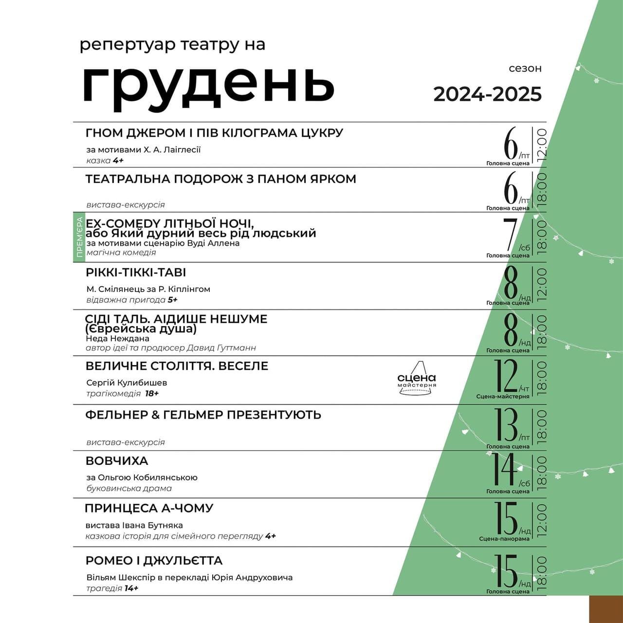 У Чернівецькому драмтеатрі оприлюднили афішу на грудень