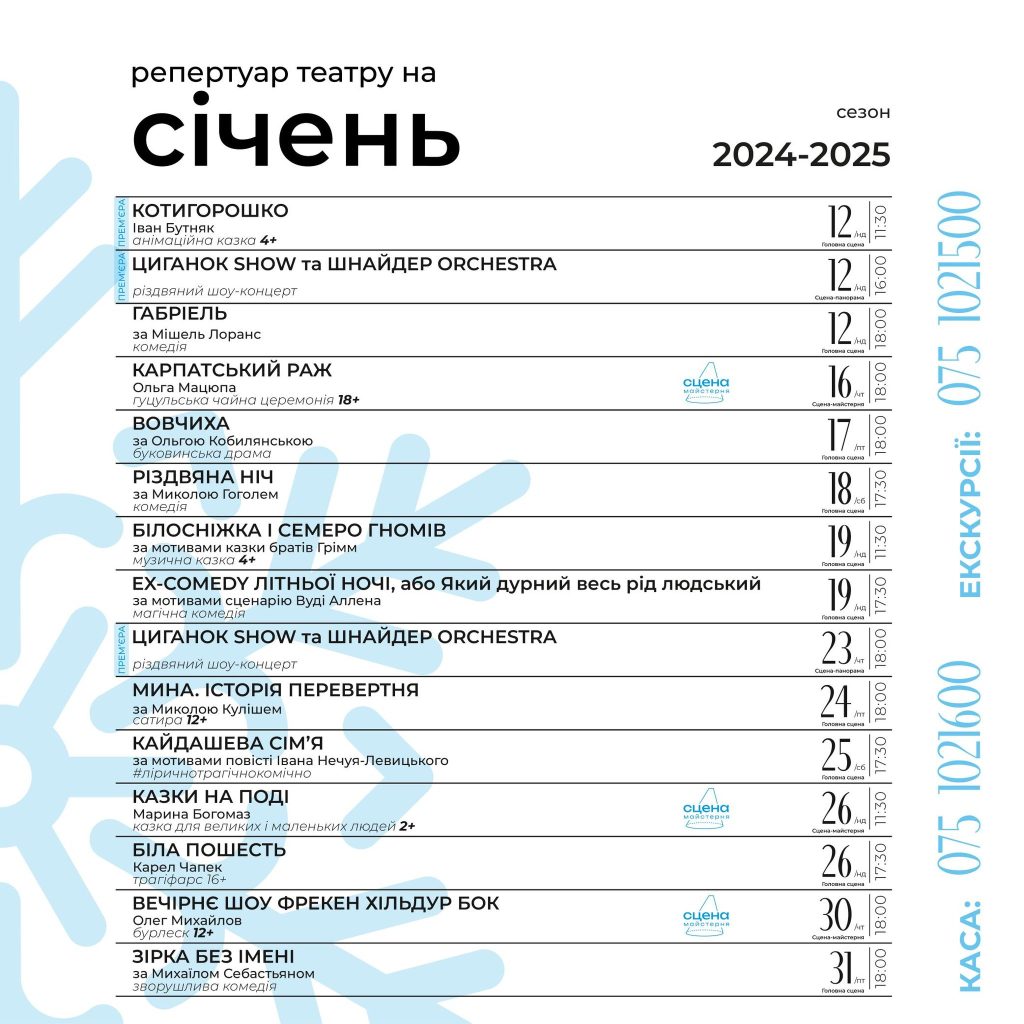 У Чернівецькому драмтеатрі оприлюднили афішу на січень