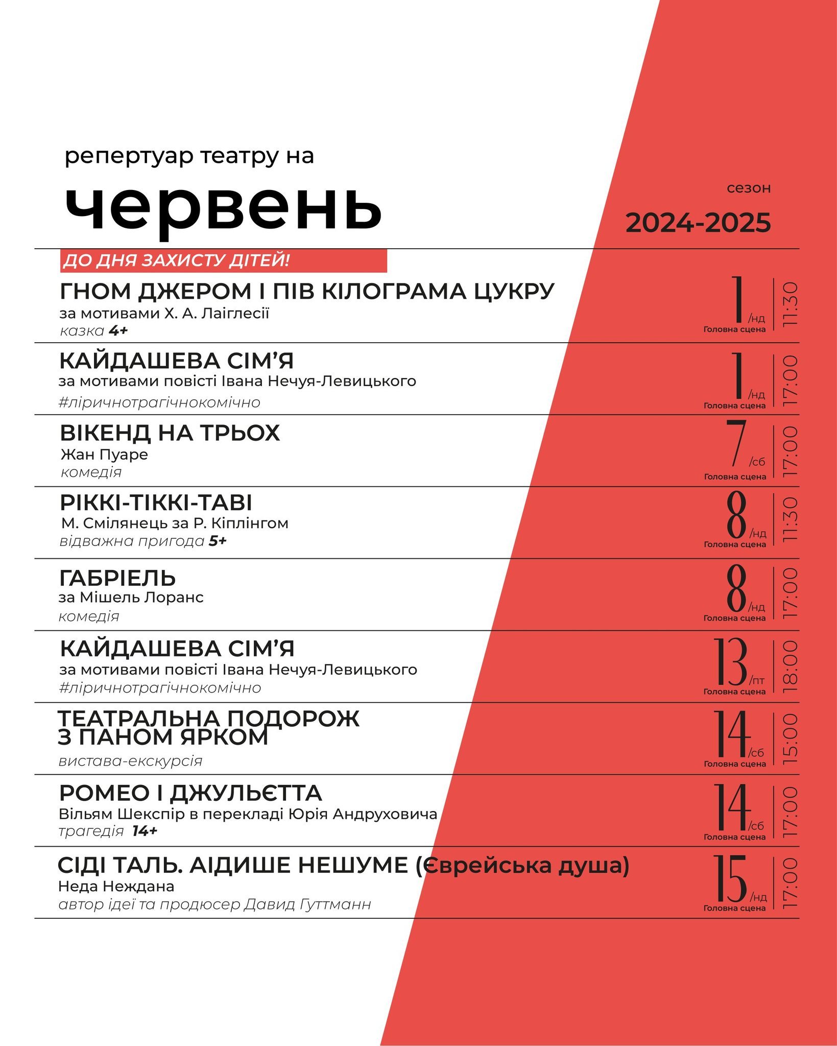 У Чернівецькому муздрамтеатрі представили афішу на червень